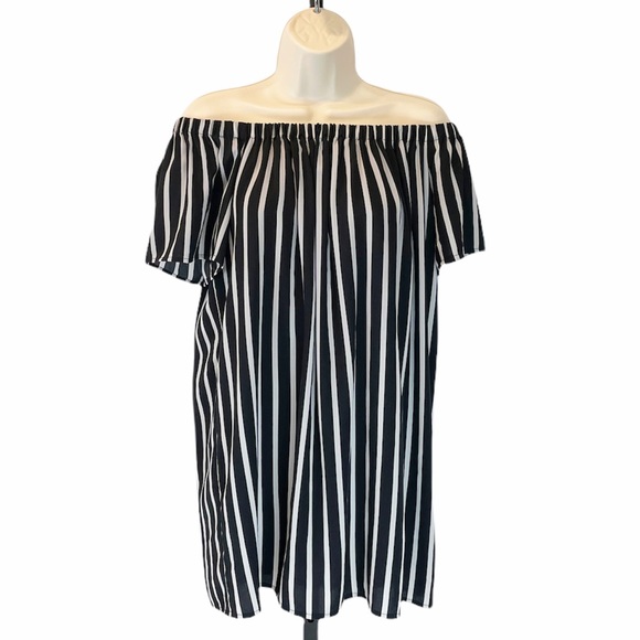 French Connection Vertical Stripe Off the Shoulder Tunic Top and/or Mini Dress - Picture 4 of 8
